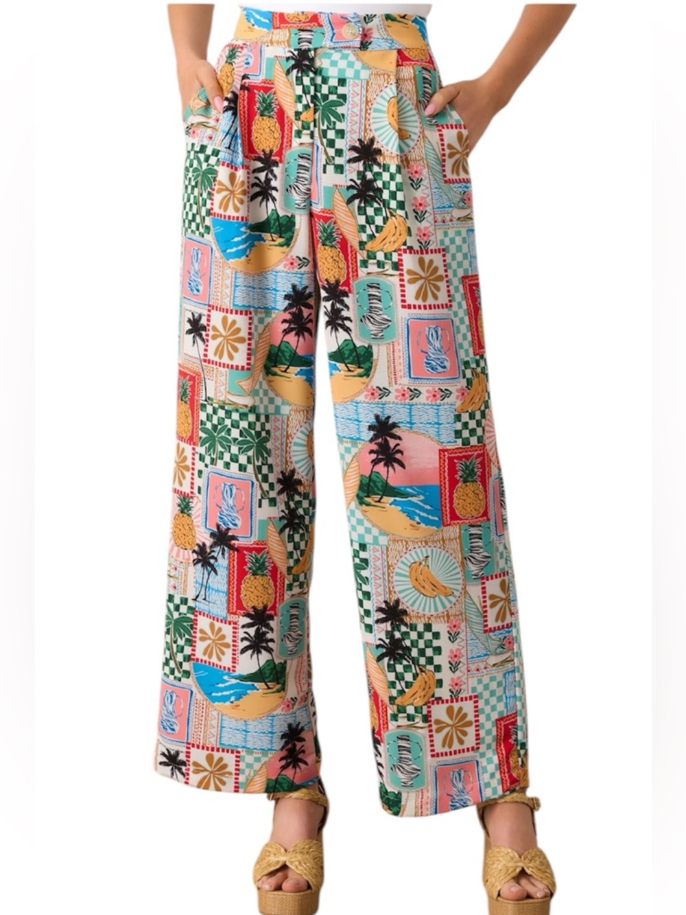 NWT Skies are Blue Castaway Calm Multi TROPICAL PRINT PANTS Size Medium